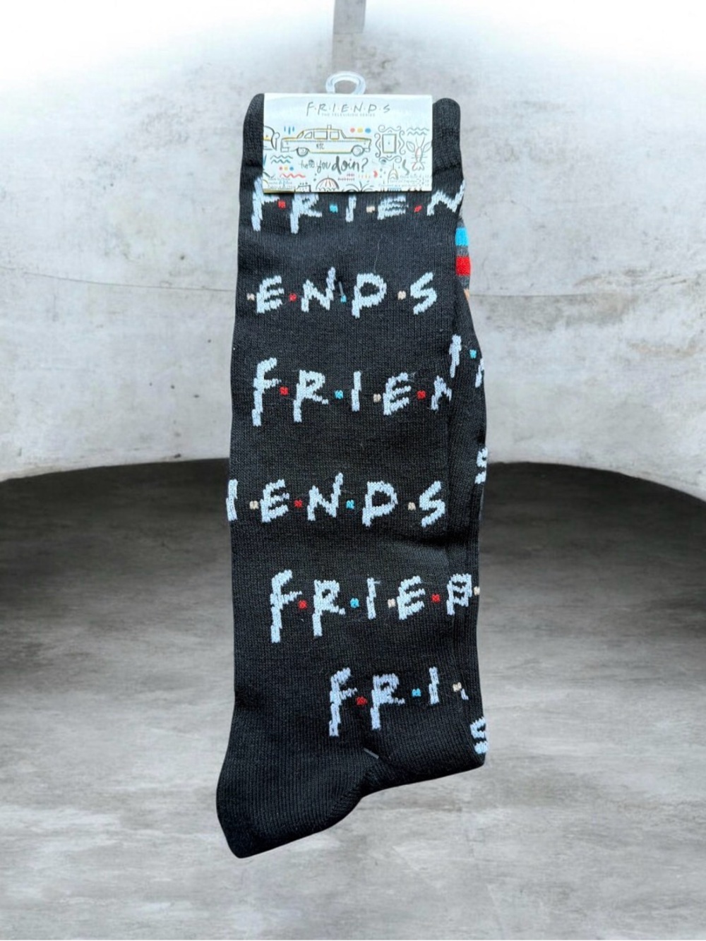 FRIENDS Black Crew Socks with Light Blue and Red Dot Accents 2 Pair